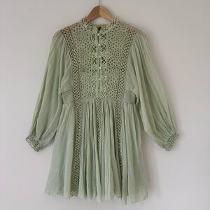 Free People One Karma Dress in Aloe Mist Light Green with Lace Details, Size S